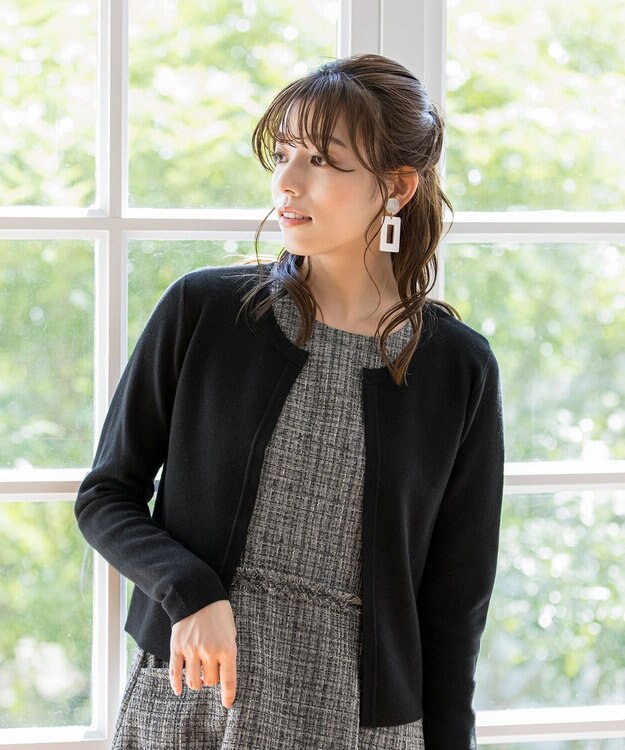 Tiaclasse 【洗える】大人華やかなツイードワンピース チャコールグレー