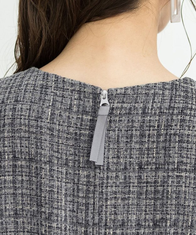 Tiaclasse 【洗える】大人華やかなツイードワンピース チャコールグレー