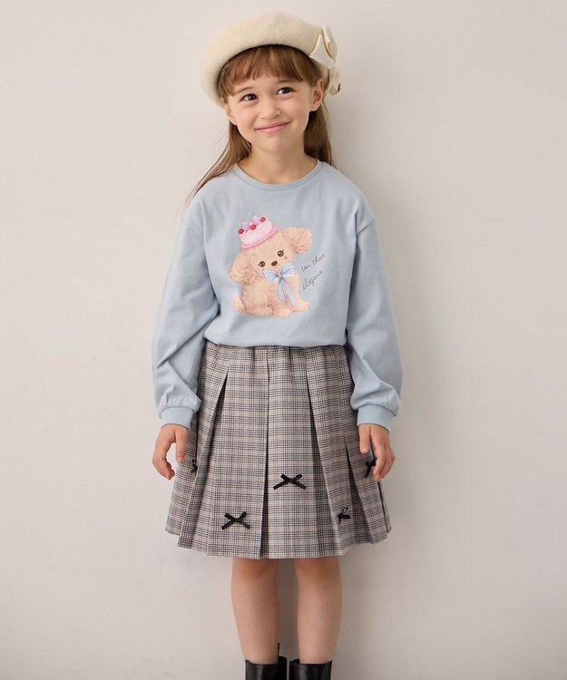 ANY KIDS アニマルモチーフ長袖Tシャツ ミント×トイプードル