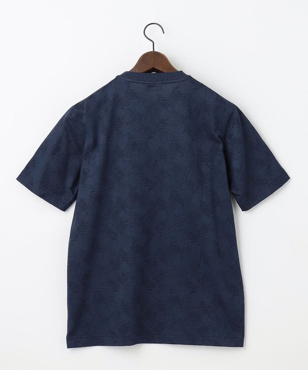 JOSEPH ABBOUD 【キングサイズ・吸水速乾】リーフ柄ジャガード クルーネック Tシャツ ネイビー系