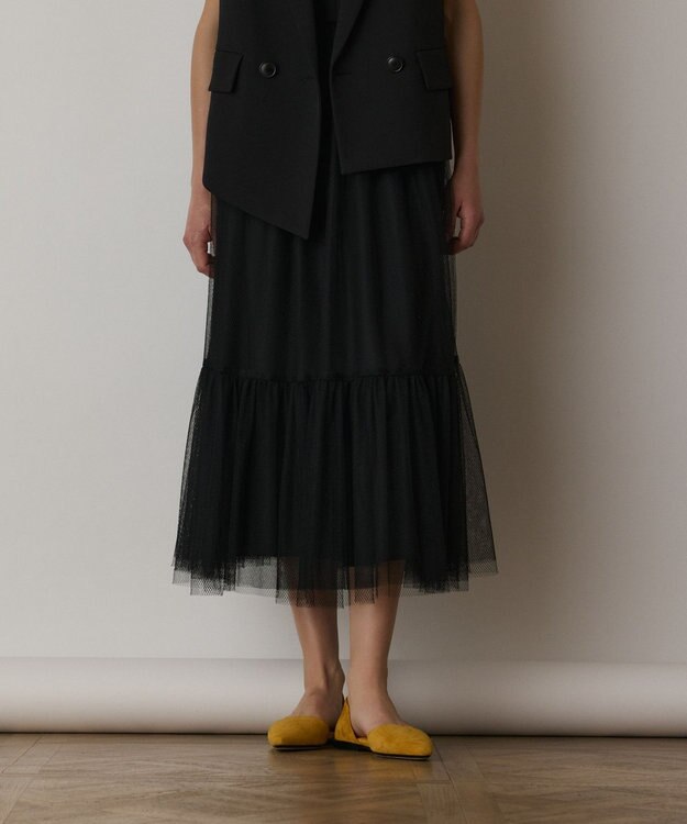 GRACE CONTINENTAL チュールコンビティアードワンピース ブラック