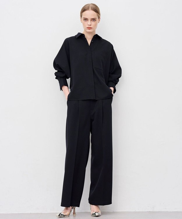 uncrave ウォッシャブルウールライクツイル ワイドパンツ シャンブレーチャコール