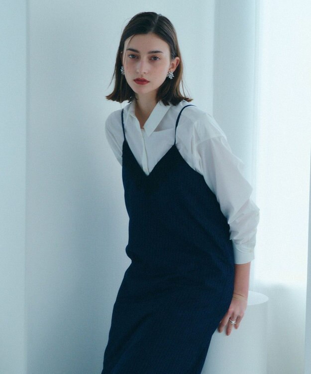 YECCA VECCA ストライプ柄レースMIXキャミワンピース Navy