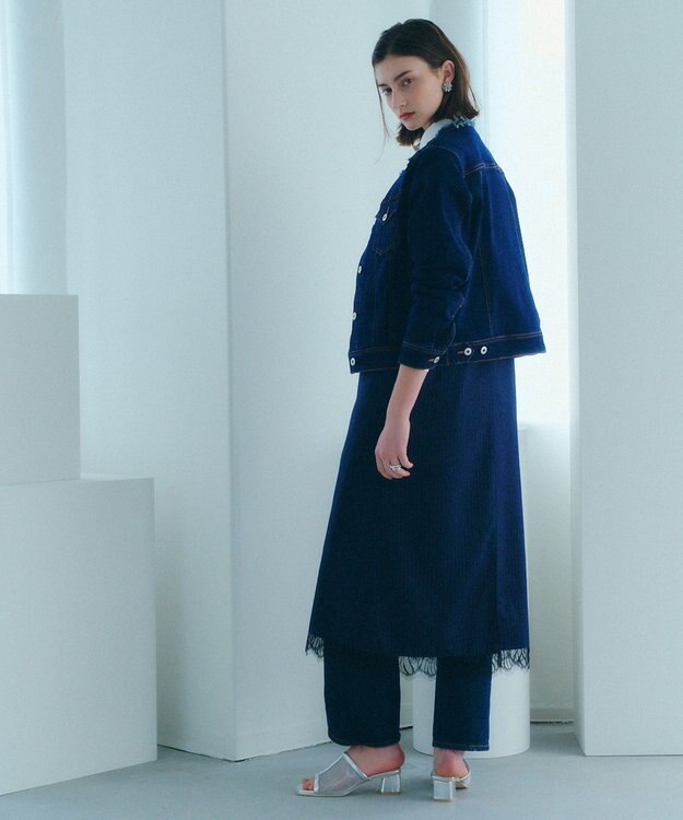 YECCA VECCA ストライプ柄レースMIXキャミワンピース Navy