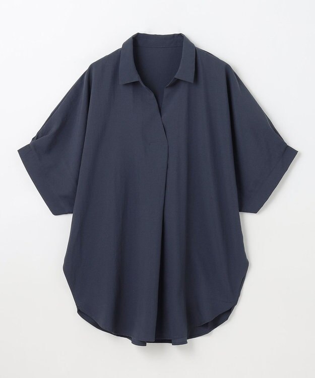 ANY 【新色追加】スキッパーネック袖タックブラウス ネイビー
