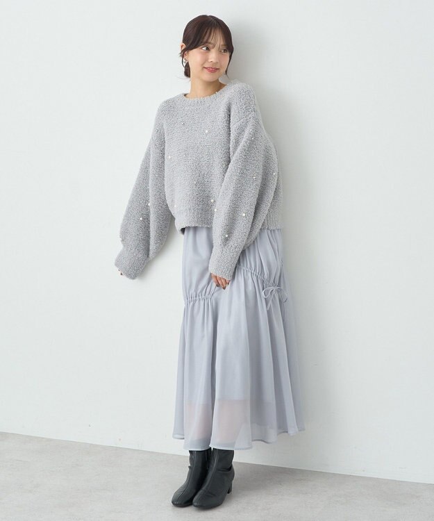 earth music&ecology ブークレービジュープルオーバー Light Gray
