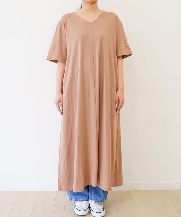 TOQUE 〈大草直子さんアドバイザー〉 【天然素材】タンギス コットン天竺 半袖ワンピース モカ