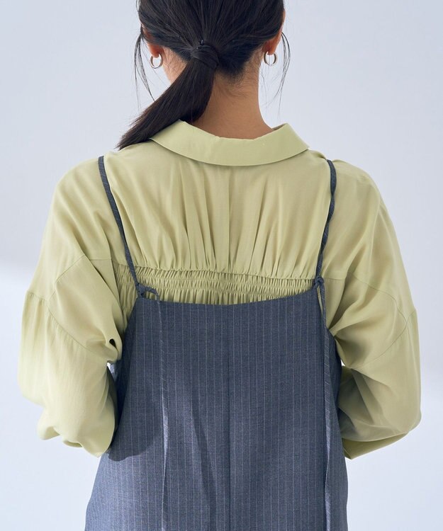 YECCA VECCA ストライプ柄レースMIXキャミワンピース Gray