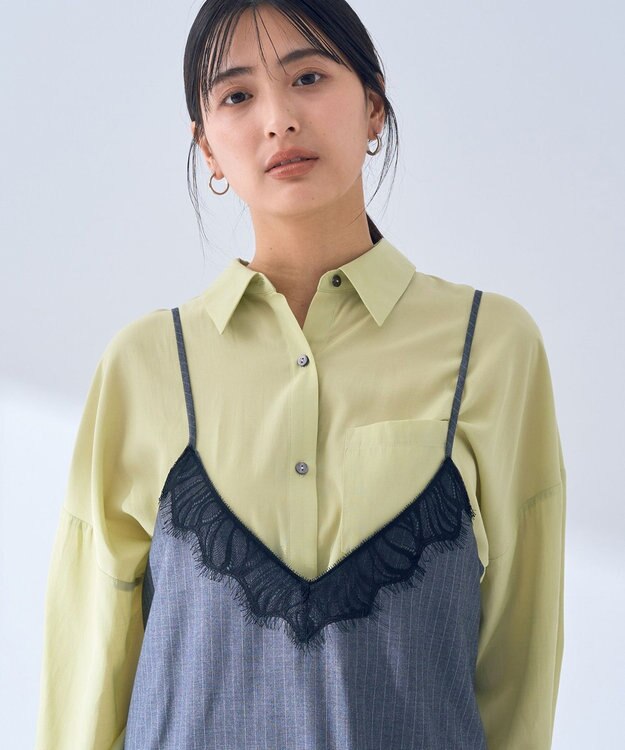 YECCA VECCA ストライプ柄レースMIXキャミワンピース Gray