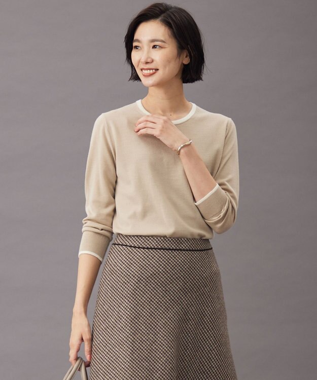 J.PRESS LADIES 【洗える】トリムツイン ニット ベージュ系