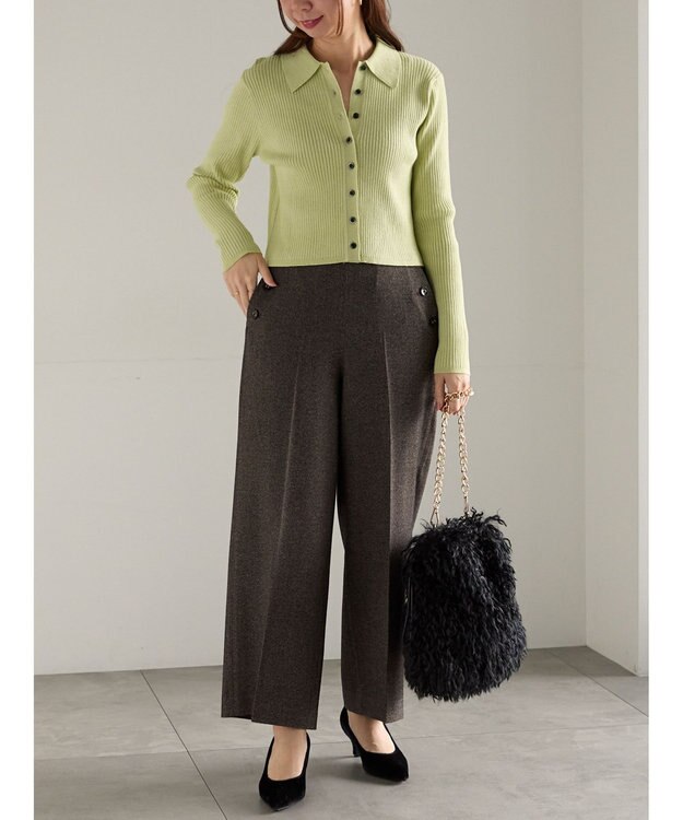 Te chichi ポロカラークロップトカーディガン グリーン