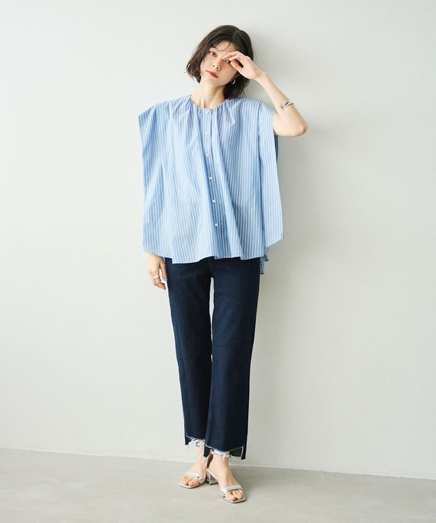 #Newans 【金子綾さんインスタライブご紹介アイテム】マルチストライプノースリーブシャツ ブルーストライプ