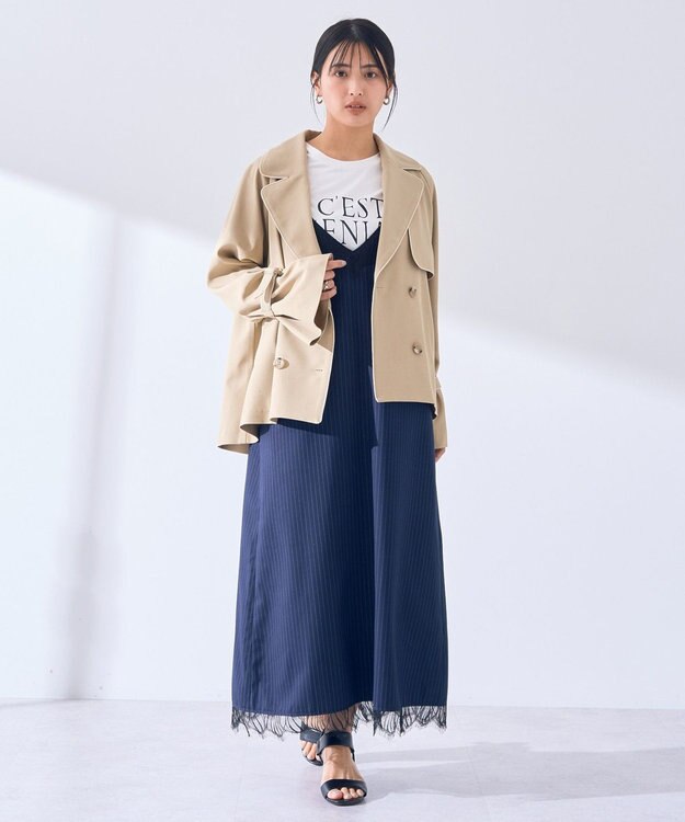 YECCA VECCA ストライプ柄レースMIXキャミワンピース Navy