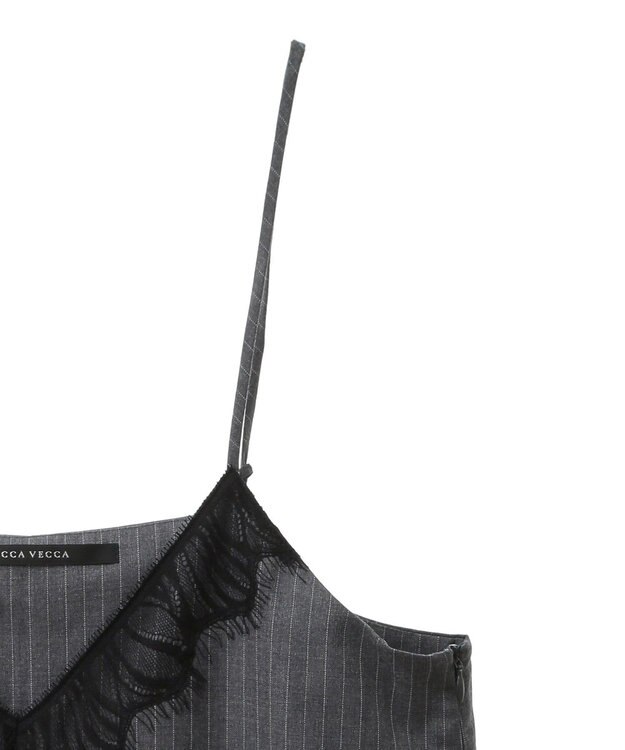 YECCA VECCA ストライプ柄レースMIXキャミワンピース Gray