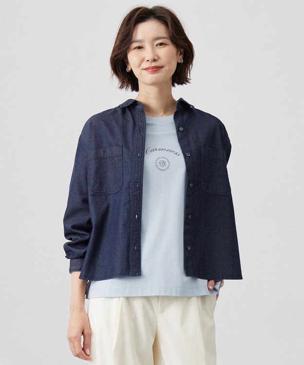 J.PRESS LADIES 【洗える】5ozバージラコンパクト デニムシャツ インディゴ系