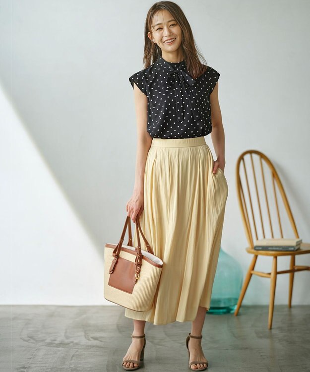 組曲 【WEB限定】ギャザーライトデシン タックスカート カスタード系