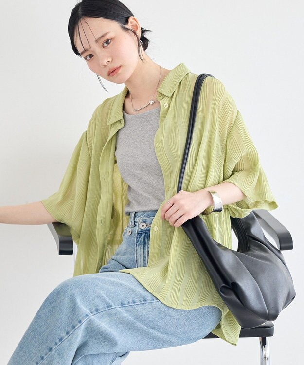 earth music&ecology ランダムプリーツシャツ Pistachio