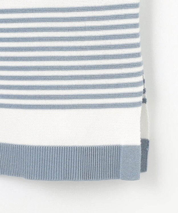 J.PRESS LADIES L 【洗える】Cotton Acetate パネルボーダー プルオーバー ニット ブルー系1