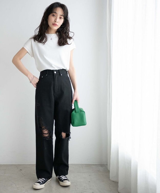 WEGO ヘビークラッシュローライズパンツ ブラック