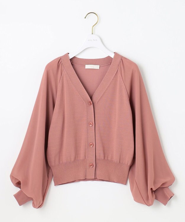 ANY SIS 【洗える】シアースリーブ カーディガン ベイクドピンク