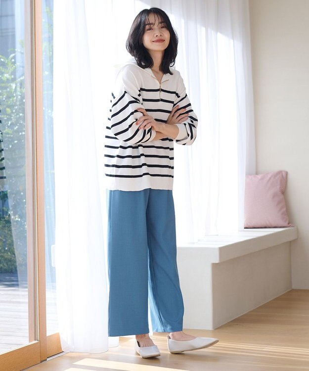 ANY 【ウエストゴム】イージケア美脚パンツ ワイド ブルー