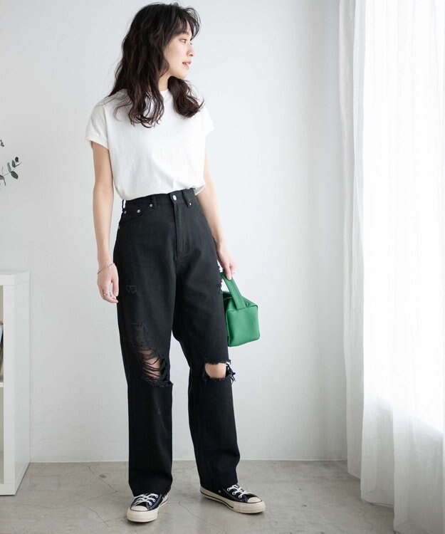 WEGO ヘビークラッシュローライズパンツ ブラック