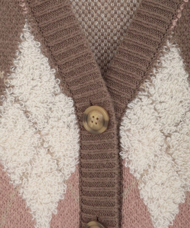 earth music&ecology ループ編みアーガイルカーディガン Mocha