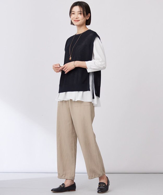 J.PRESS LADIES L 【洗える】Vis/Peスパーク クルーネック ニット ベスト ネイビー系