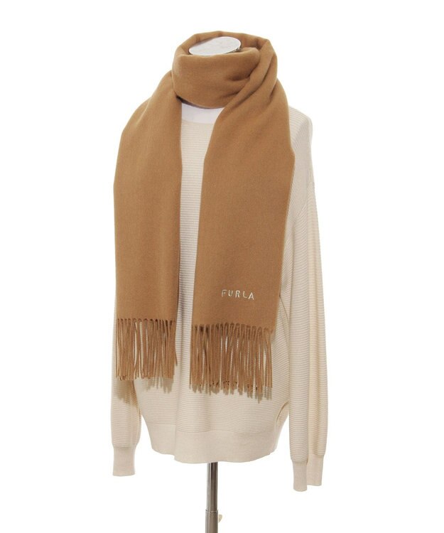 MOONBAT 【WEB限定】FURLA ウール100％ 大判プレーンストールマフラー/幅60cm キャメル