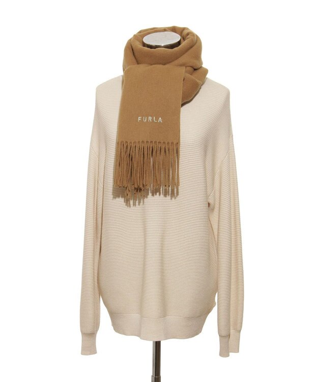 MOONBAT 【WEB限定】FURLA ウール100％ 大判プレーンストールマフラー/幅60cm キャメル