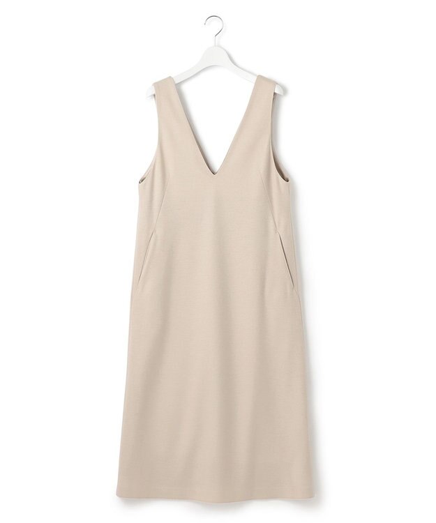 23区 L 【WEB限定カラーあり】ウール圧縮スムース Vネック ワンピース [WEB限定]ベージュ
