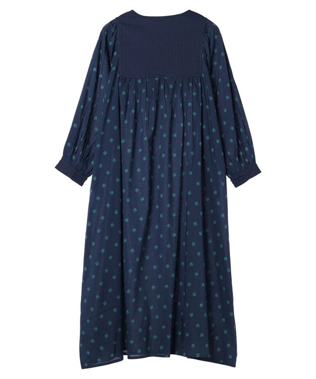CRAFT STANDARD BOUTIQUE インド綿混キルト切替花柄ワンピース Navy