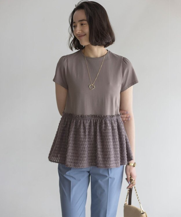 組曲 S 華感フレア カットソー モカグレー系