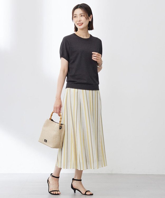 J.PRESS LADIES L 【洗える】ランダムストライプ スカート ベージュストライプ系