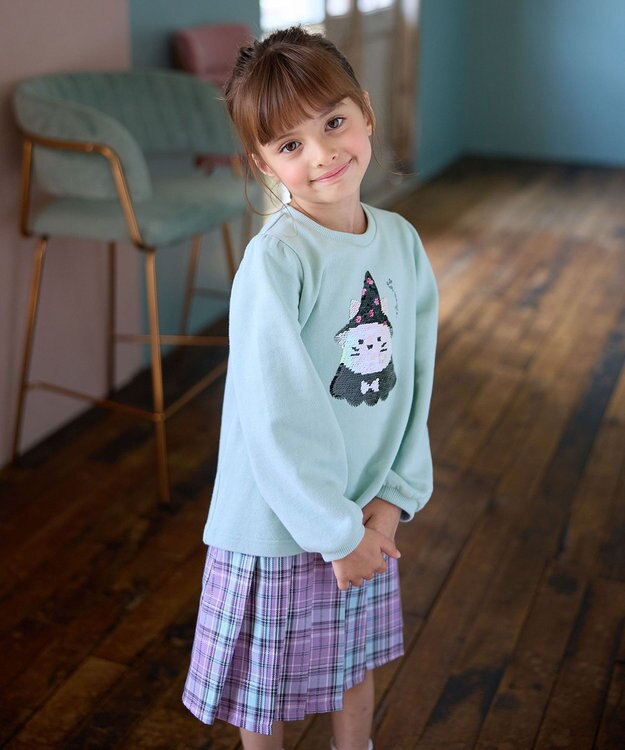 ANY KIDS ミラクルスパンコールトレーナー ミント（おばけ×魔女ネコ）