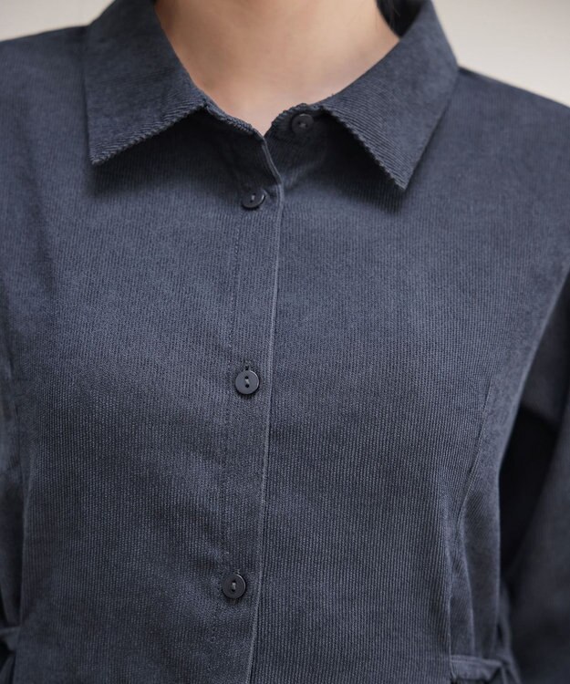 Tiaclasse L 【洗える】コーデュロイサイドリボンワンピース チャコールグレー