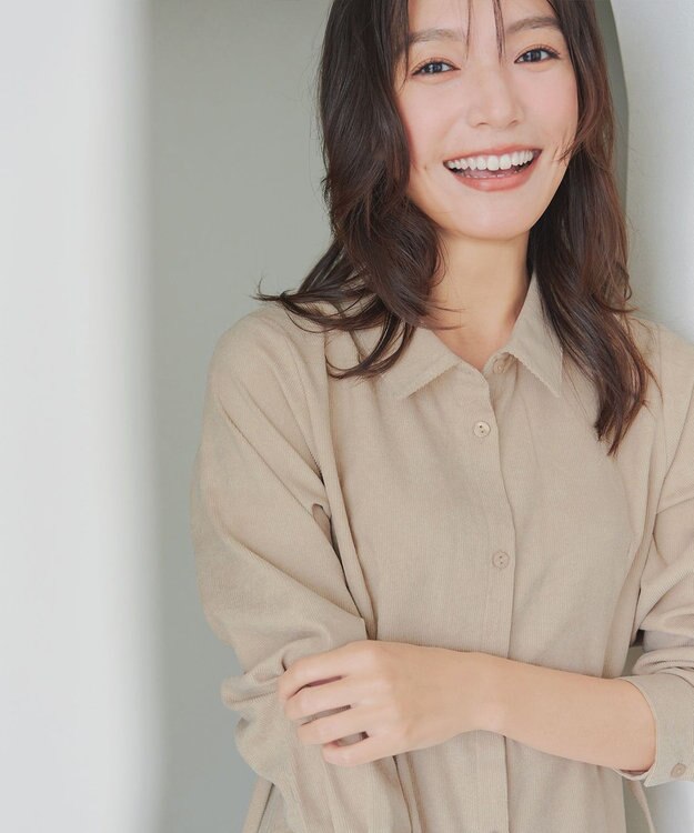 Tiaclasse L 【洗える】コーデュロイサイドリボンワンピース ベージュ