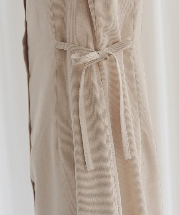 Tiaclasse L 【洗える】コーデュロイサイドリボンワンピース ベージュ
