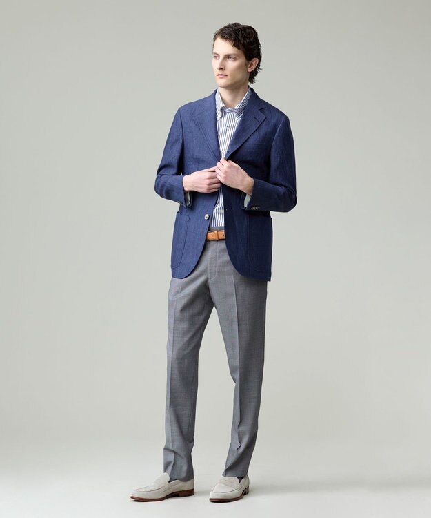 J.PRESS MEN 【Peppin Merino Comfort】【ウォッシャブル可 / 折り目加工】バーズアイ スラックス / ノータック ライトグレー系