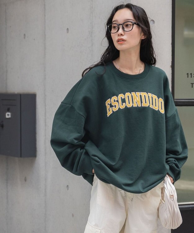 WEGO ヘビーウエイト刺繍グラフィックプルオーバー ダークグリーン