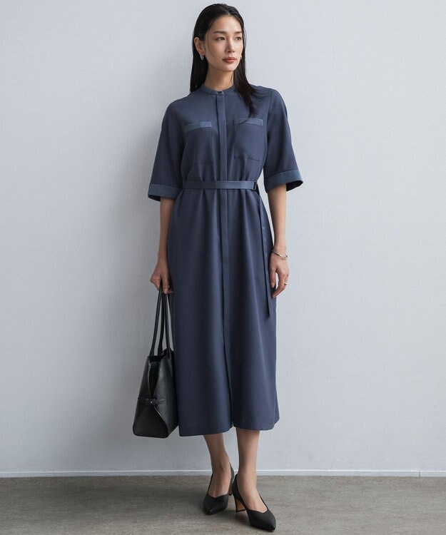 ICB FluidBackSatin シャツワンピース ダルブルー