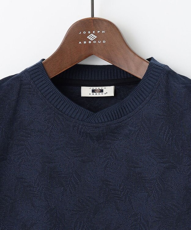 JOSEPH ABBOUD 【キングサイズ・吸水速乾】リーフ柄ジャガード クルーネック Tシャツ ネイビー系