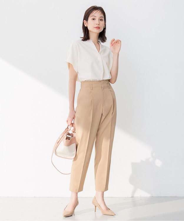 組曲 【ストレッチ・イージーケア】ハイウエストチノ パンツ ベージュ系