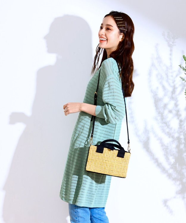 Tiaclasse 【洗える】体型カバーも叶う透け柄編みニットチュニックアンサンブル（2点セット） ミント