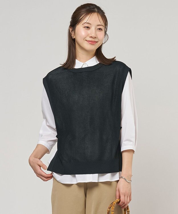 J.PRESS LADIES 【プラスワンアイテムに】Vis/Pe スパーク ニット ベスト ネイビー系