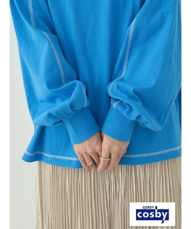 earth music&ecology Ｃｏｓｂｙ×ｅａｒｔｈ　配色ステッチロングＴシャツ Turquoise Blue