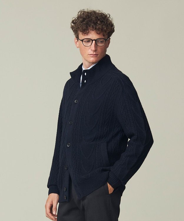 J.PRESS MEN 【Cash Lamb's Wool】ケーブルニット カーディガン ネイビー系