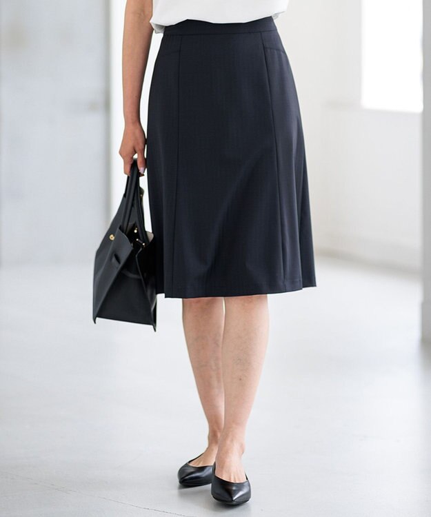 23区 【セットアップ対応/新色追加】ラフィーネウール フレアスカート ネイビーストライプ