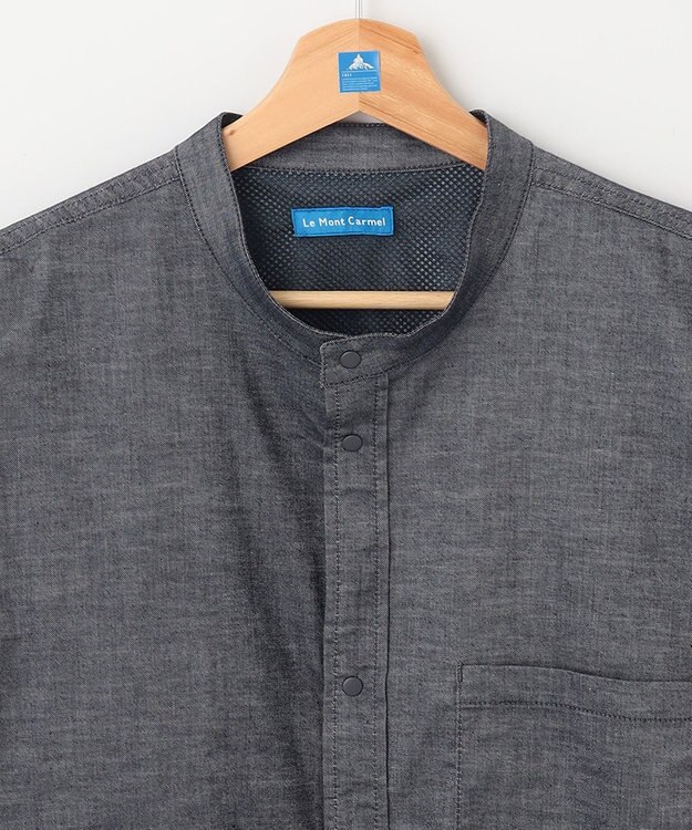 SHARE PARK MENS 【UVカット・撥水・ストレッチ】イージーデニムノーカラーシャツ ネイビー系