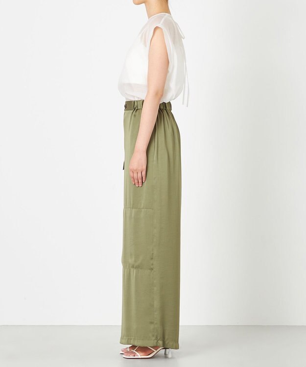 NAVE 【Nave・洗える/ウエストゴム】ヴィンテージサテン ワイドパンツ カーキ系